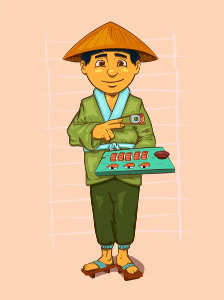 Kreskówka Śmieszne Sushi Ilustracja Wektorowa — Wektor stockowy