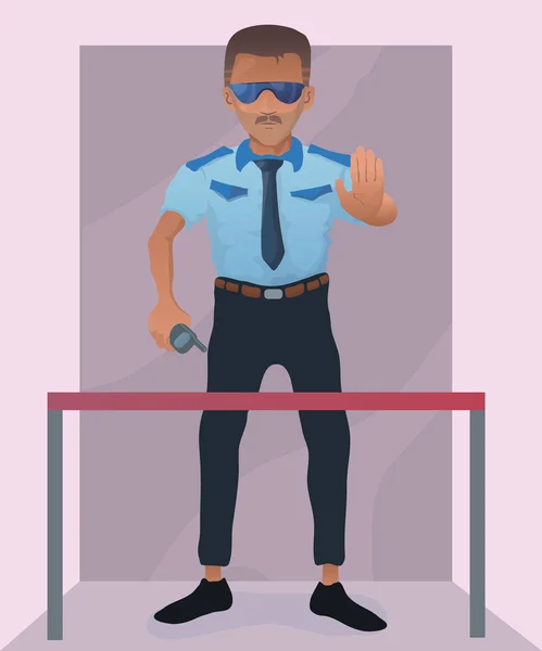 A security guard protects the entrance. — Stock Vector