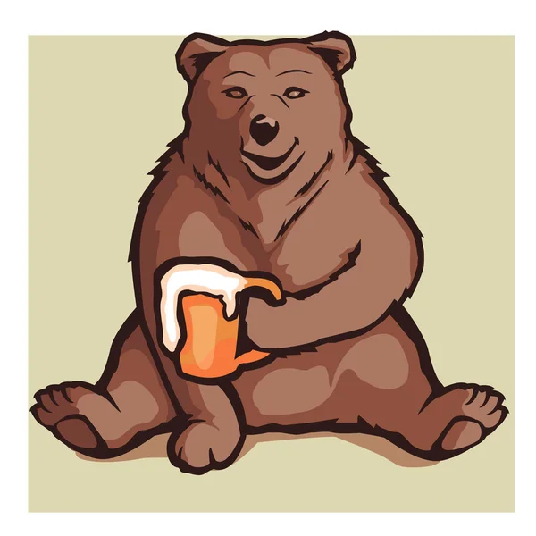Zeichentrickbär hält Bier in der Hand — Stockvektor
