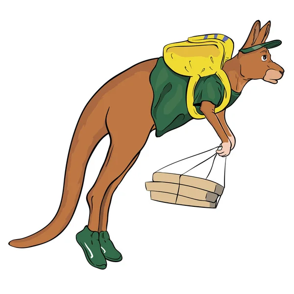 Canguru pula com uma mochila —  Vetores de Stock