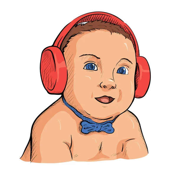 Sketch little boy with headphones — Stock Vector