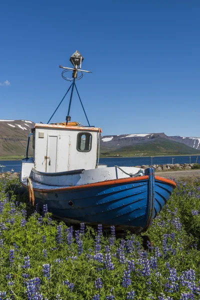 Stará loď na půdě letiště Thingeyri Islandu — Stock fotografie