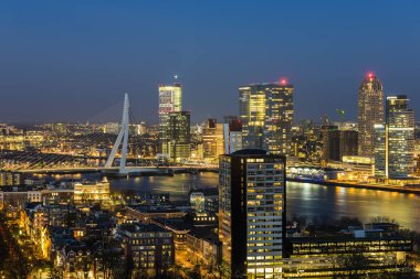 Panorama Rotterdam Şehir Gecesi Nieuwe Maas