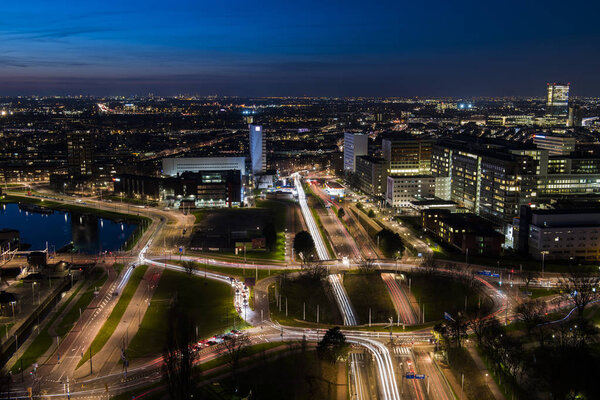 Rotterdam, The Netherlands - March 24, 2017: Rotterdam, Panorama taken from the Euromast in the Netherlands with offices, skyscrapers, traffic, hospital and city centre.