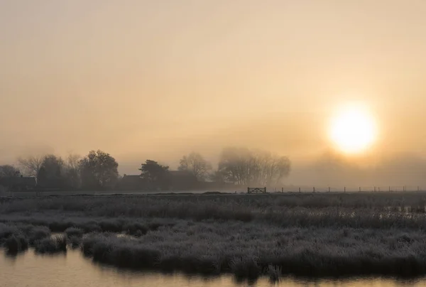 Granjas en la mañana de invierno cerca de Giethoorn —  Fotos de Stock