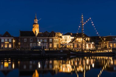 Gece Blokzijl ve Harbor Overijssel