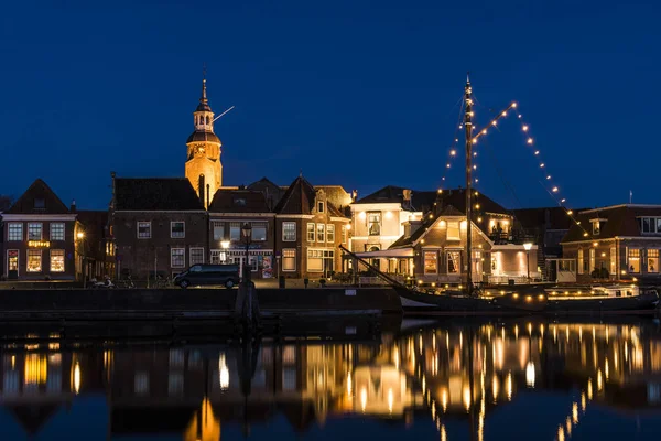 Noc w mieście Blokzijl i Harbor Overijssel — Zdjęcie stockowe