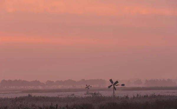 Winter Morning in  Giethoorn with Windmills — Stock Photo, Image