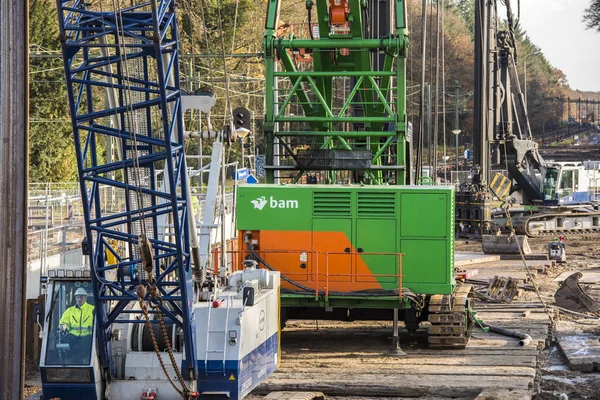 Staveniště jeřáby Driebergen stanice — Stock fotografie