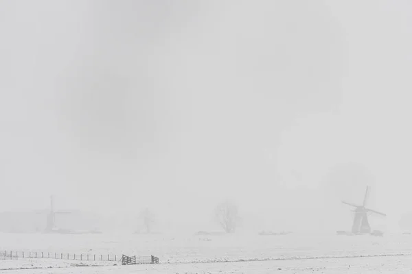 Molinos de viento de nieve de invierno Streefkerk — Foto de Stock