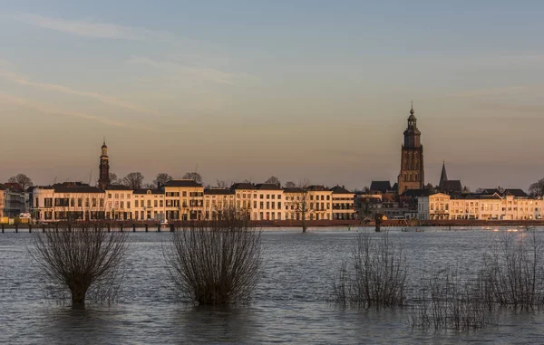 Zutphen IJssel Inondazione e tramonto — Foto Stock