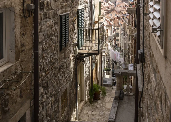 Dubrovnik Small Street Med Tvättservice — Stockfoto