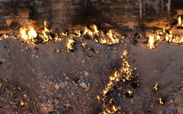 The fire of the Darwaza  (Derweze) gas crater in the Karakum Desert in Turkmenistan.