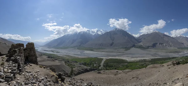Πανόραμα Του Ποταμού Panj Στον Διάδρομο Wakhan Στα Σύνορα Του — Φωτογραφία Αρχείου