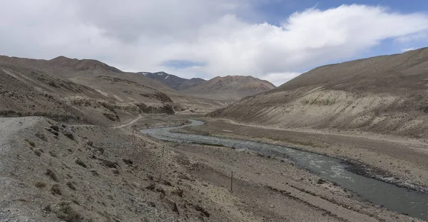 Vale Rio Reka Pamir Com Montanhas Estradas Vale Wakhan Estrada — Fotografia de Stock