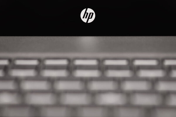 Kyiv, Ukraine - November 18th, 2016: HP Logo on the gray Laptop