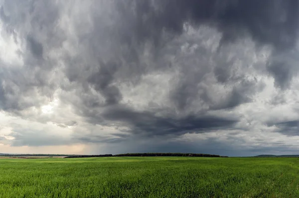 Cena de tempestade dramática com chuva no horizonte e caminho rural em direção à esquerda — Fotografia de Stock