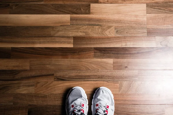 Sneakers Wooden Background — Stock Photo, Image