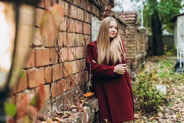 Mladá Krásná Žena Pózuje Venku Podzim — Stock fotografie