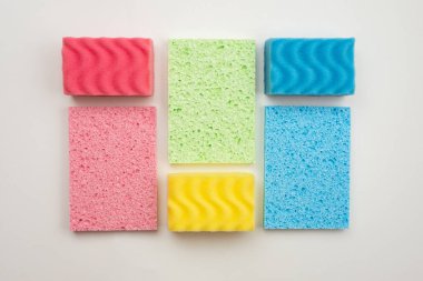multicolored kitchen washcloths laid out in the form of a rectan