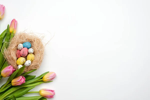 Easter background, multi-colored eggs and