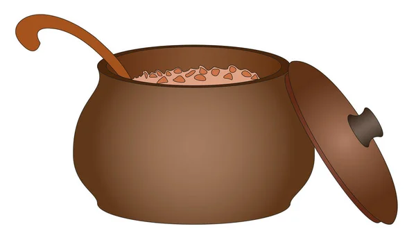 Clay pot with porridge — Stock Vector