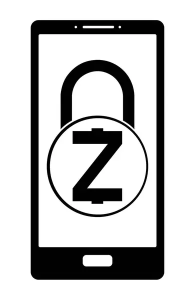 Fechadura de segurança eletrônica de zcash em um telefone, ícone vetorial. disigno vetorial . — Vetor de Stock