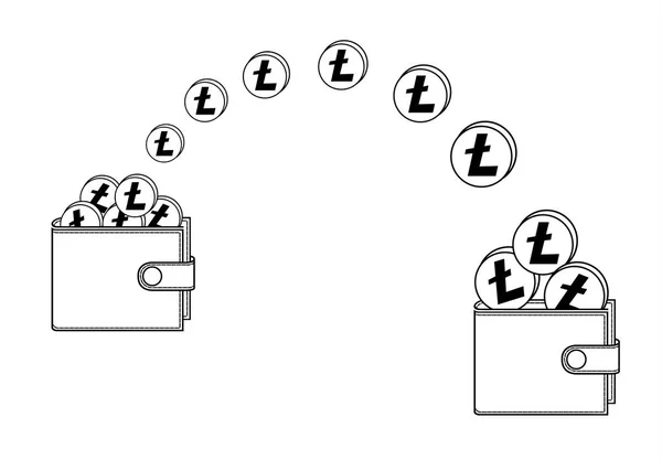 Transferir litecoin de uma carteira para outra — Vetor de Stock