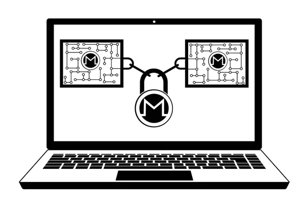 Tecnologia de cadeia de bloco monero no laptop — Vetor de Stock