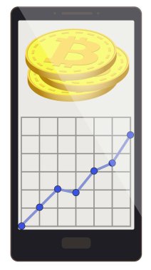 bitcoin madeni paralarla büyüme grafik bir telefon ekranında