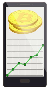 bitcoin madeni paralarla büyüme grafik bir telefon ekranında