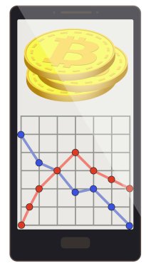 bitcoin madeni paralarla büyüme grafik bir telefon ekranında