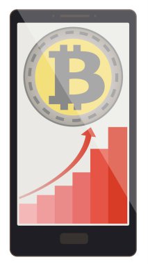 bitcoin madeni para ile bir telefon ekranında büyüme grafiği