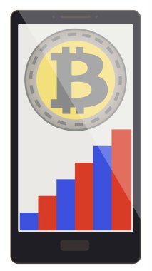 bitcoin madeni para ile bir telefon ekranında büyüme grafiği