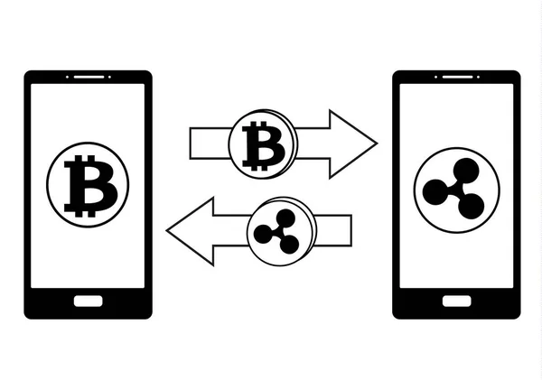 Troca entre bitcoin e ondulação no telefone Vetor De Stock