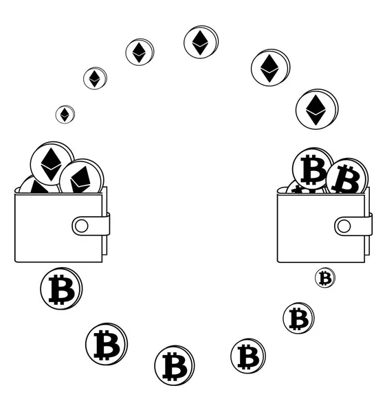 Обмен между эфириумом и биткойном в бумажнике — стоковый вектор