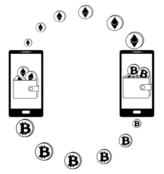 Échange entre ethereum et Bitcoin dans le téléphone — Image vectorielle