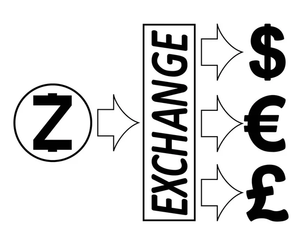 Výměna zcash dolary, euro a britská libra — Stockový vektor