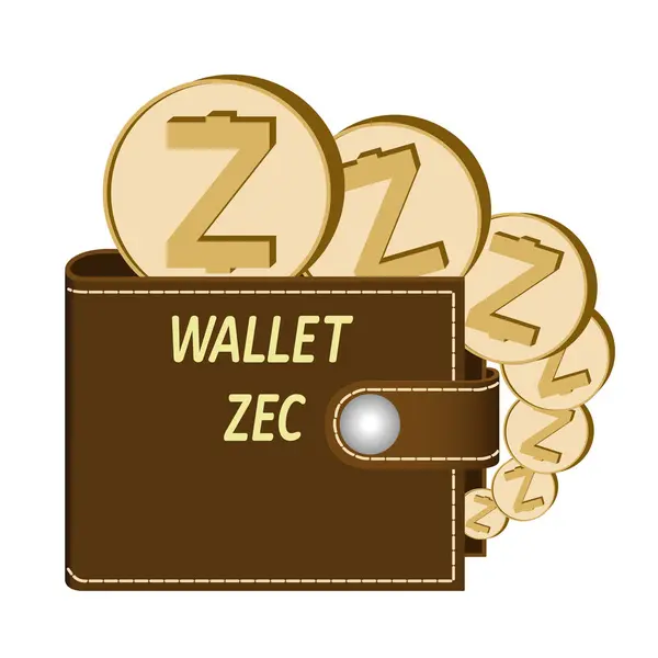 Zcash portemonnee met munten op een witte achtergrond — Stockvector