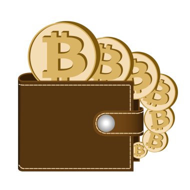 Beyaz bir arka plan üzerinde paralar ile Bitcoin cüzdan