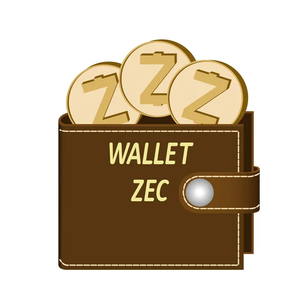 Zcash pénztárca, érmék és egy fehér háttér — Stock Vector