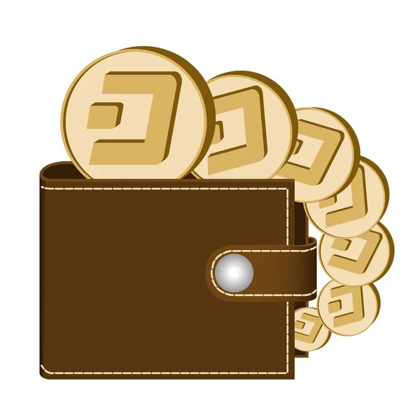 Dash portemonnee met munten op een witte achtergrond — Stockvector