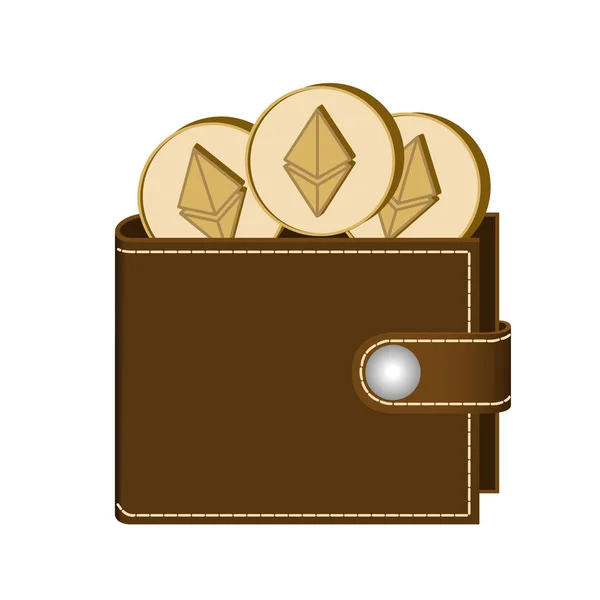 Ethereum Brieftasche mit Münzen auf weißem Hintergrund — Stockvektor
