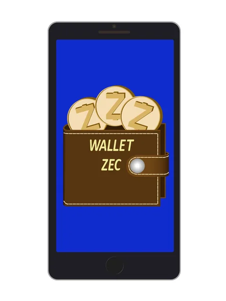 A zcash meg a telefon kijelzőjén pénztárca — Stock Vector