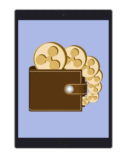 Brieftasche mit Wellenmünzen auf einem Tablet-Bildschirm — Stockvektor