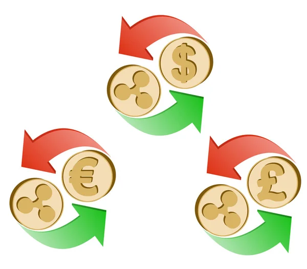 Ondulación de cambio al dólar, euro y libra británica — Archivo Imágenes Vectoriales