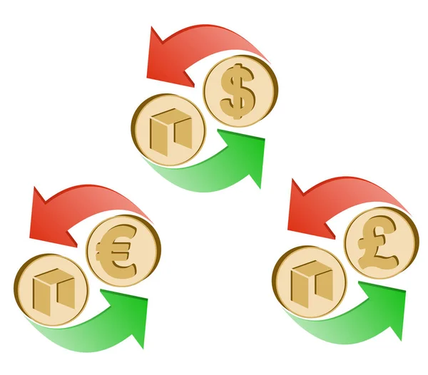Cambio neo a dólar, euro y libra británica — Vector de stock