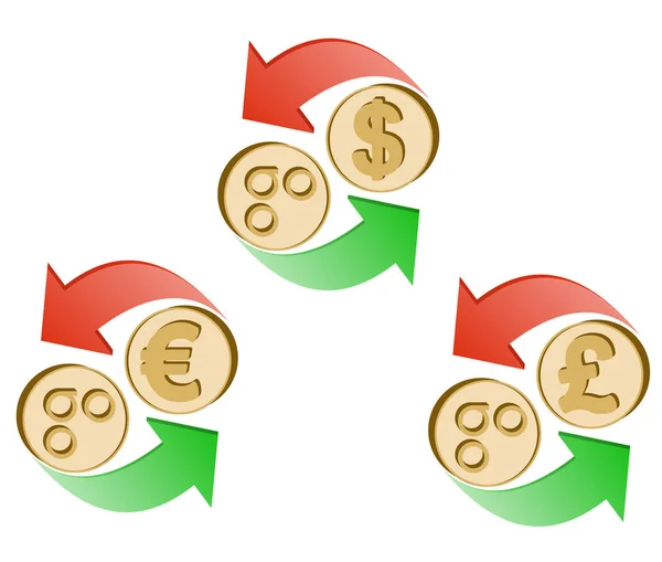 Cambio omisego a dólar, euro y libra británica — Vector de stock