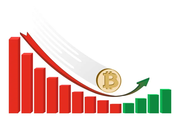 Bukott bitcoin érme kezd felnőni a diagram — Stock Vector