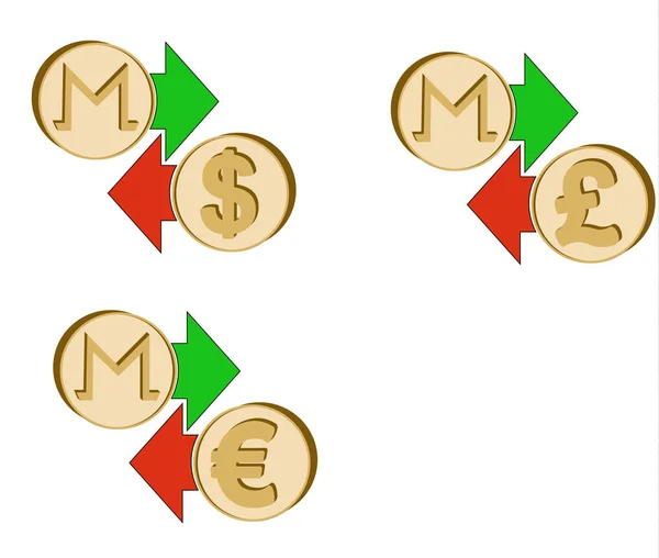 Wechselkurs Monero zu Dollar, Euro und britischem Pfund — Stockvektor